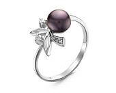 Кольцо из серебра с черной речной жемчужиной 7-7,5 мм