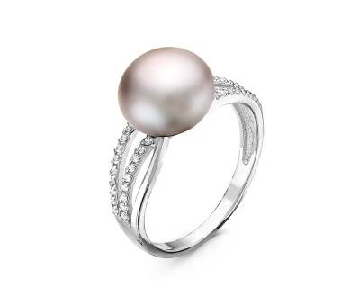 Кольцо из серебра с серебристой речной жемчужиной 10-10,5 мм