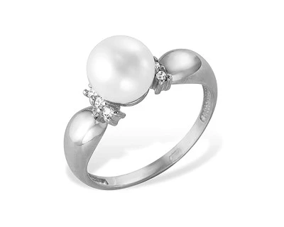Кольцо из серебра с белой речной жемчужиной 7-7,5 мм