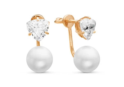 Пусеты "Диор" из серебра с белыми речными жемчужинами 8,5-9 мм