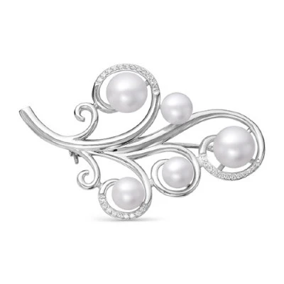 Брошь из серебра с белыми речными жемчужинами 4,5-7,5 мм