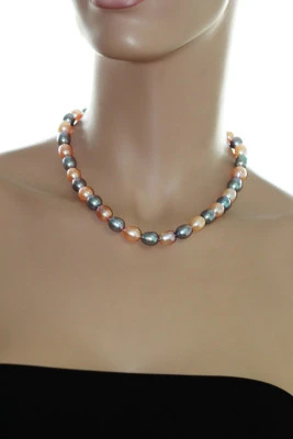 Ожерелье "микс" из рисообразного речного жемчуга. Жемчужины 10-11 мм