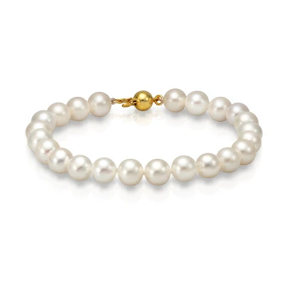 Браслет из белого круглого речного жемчуга класса АА+ . Жемчужины 7,5-8,5 мм