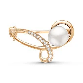 Брошь из серебра с белой речной жемчужиной 7,5-8 мм