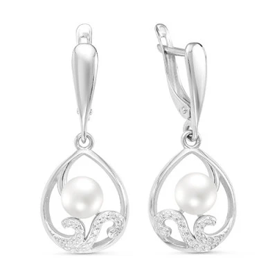 Серьги из серебра c белыми речными жемчужинами 7 мм