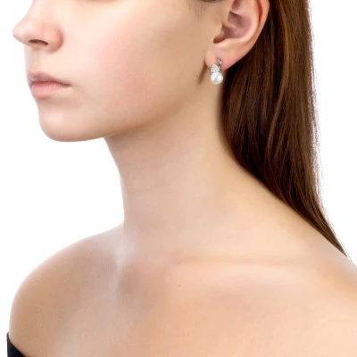 Серьги из серебра c белыми речными жемчужинами 8-8,5 мм