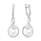 Серьги из серебра c белыми речными жемчужинами 8-8,5 мм