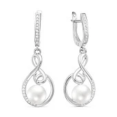 Серьги из серебра c белыми речными жемчужинами 8-8,5 мм