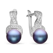 Серьги из серебра с черными речными жемчужинами 8,5-9 мм