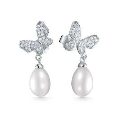 Серьги из серебра с белыми каплевидными жемчужинами 7,5-8 мм