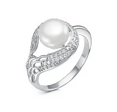 Кольцо из серебра с белой речной жемчужиной 8,5-9 мм