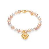 Браслет "микс" из речного круглого жемчуга 6,5-7 мм с подвеской из серебра "Сердечко"