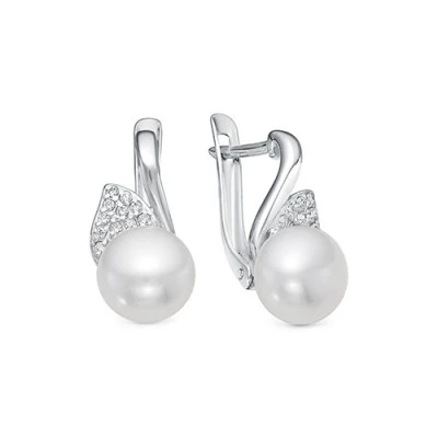Серьги из серебра c белыми речными жемчужинами 8-8,5 мм