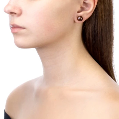 Пусеты из серебра 925 пробы с темно-шоколадными речными жемчужинами 10-10,5 мм