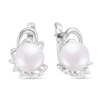 Серьги из серебра с белыми речными жемчужинами 8-8,5 мм