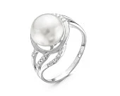 Кольцо из серебра с белой речной жемчужиной 10 мм