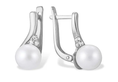 Серьги из белого золота с белыми речными жемчужинами 7,5-8 мм