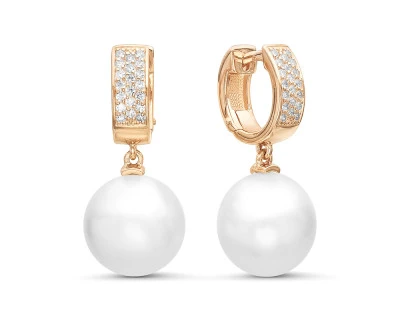 Серьги из серебра c белыми японскими речными жемчужинами 14-14,5 мм