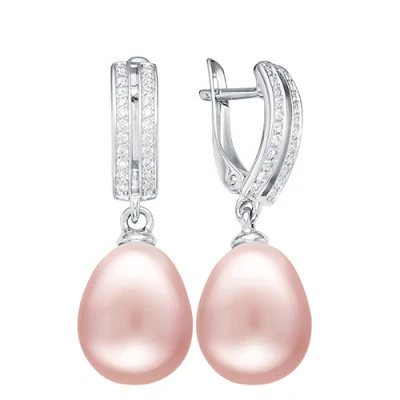 Серьги из серебра c розовыми речными жемчужинами 10-11 мм