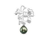 Брошь из серебра с черной Таитянской жемчужиной 11-11,5 мм