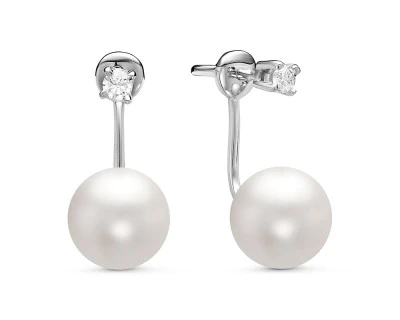 Пусеты "Диор" из  белого золота с белыми морскими жемчужинами Акойя 9-9,5 мм