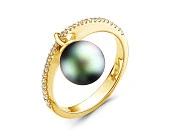 Кольцо из желтого золота с черной морской Таитянской жемчужиной 10-10,5 мм