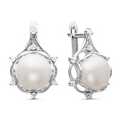 Серьги из серебра с белыми речными жемчужинами 9,5-10 мм
