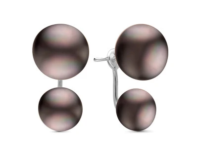 Пусеты "Диор" из серебра с черными речными жемчужинами 8,5-11 мм