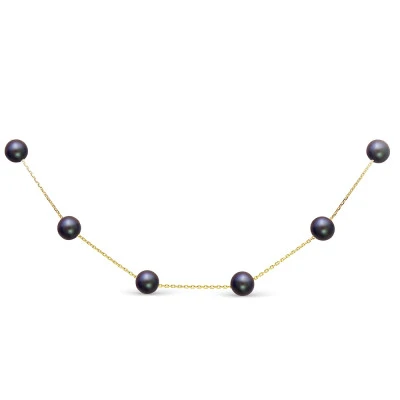 Цепочка из желтого золота с черными морскими жемчужинами 7-7,5 мм. Длина 40 см