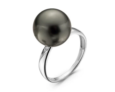 Кольцо из белого золота с черной морской Таитянской жемчужиной 11,6-11,9 мм