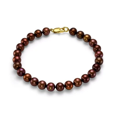 Браслет из шоколадного круглого речного жемчуга класса ААА. Жемчужины 7-7,5 мм