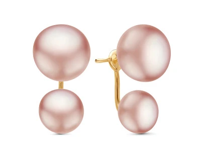 Пусеты "Диор" из серебра с розовыми речными жемчужинами 9,5-11 мм