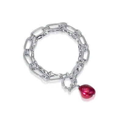 Браслет из ювелирного сплава с красным барочным жемчугом 11-12 мм