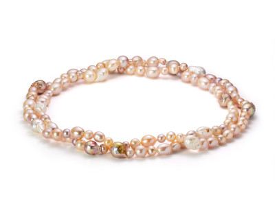 Длинные бусы "микс" из розового речного жемчуга класса АА+. Жемчужины 6-11 мм