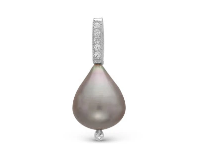 Кулон из серебра с серой каплевидной речной жемчужиной 10-11 мм