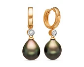 Серьги из серебра c черными морскими Таитянскими жемчужинами 10,6-10,9 мм