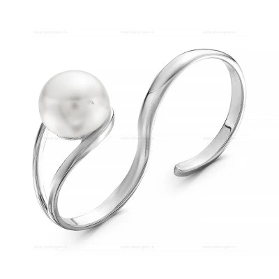 Двойное кольцо из серебра с белой речной жемчужиной 9 мм