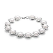 Браслет из серебра с белыми речными жемчужинами. Жемчужины 8-8,5 мм