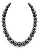 Ожерелье из черного круглого морского Таитянского жемчуга 10-12,7 мм. Качество высокое АА+
