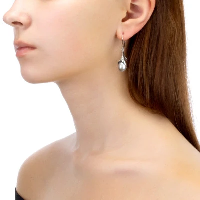 Серьги из серебра с серебристыми речными жемчужинами 10-10,5 мм