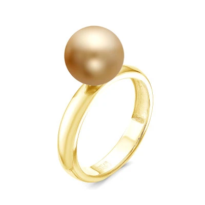 Кольцо из серебра с золотистой морской Австралийской жемчужиной 10,6-10,9 мм