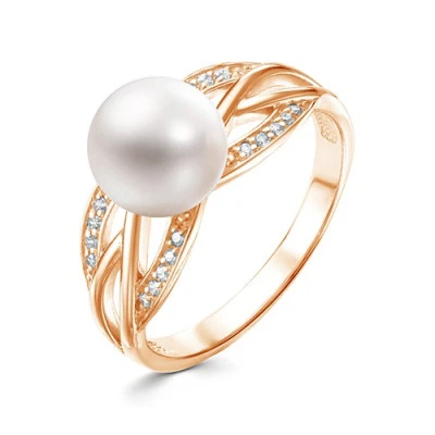 Кольцо из желтого золота с белой речной жемчужиной 8,5-9 мм