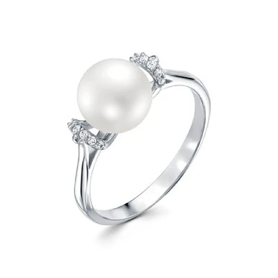 Кольцо из белого золота с белой речной жемчужиной 8,5-9 мм