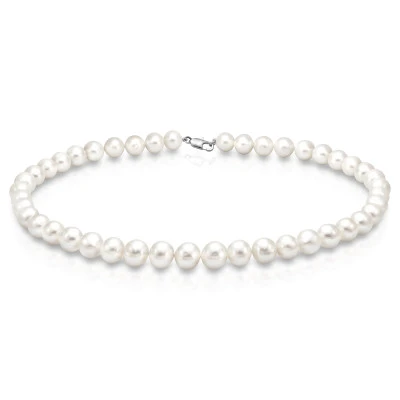 Ожерелье из белого овального речного жемчуга класса АА+. Жемчужины 9-10 мм