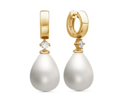 Серьги из серебра с белыми жемчужинами "Майорика" 12,5-15,5 мм