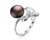 Кольцо из серебра с черной речной жемчужиной 8,5-9 мм