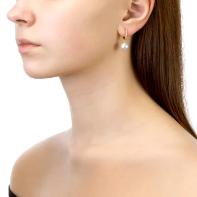 Серьги из серебра c белыми речными жемчужинами 9-10 мм