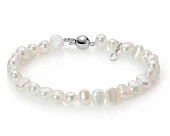 Браслет из белого барочного речного жемчуга класса ААА. Жемчужины 7-7,5 мм