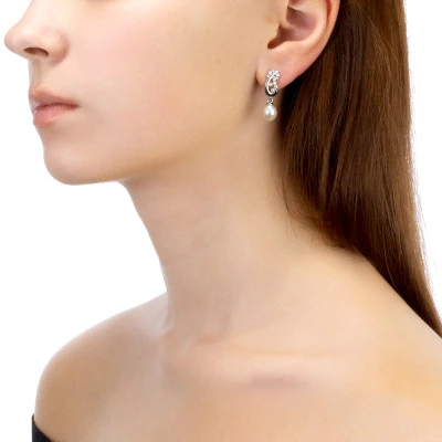 Серьги из серебра с белыми речными жемчужинами 7,5-8 мм