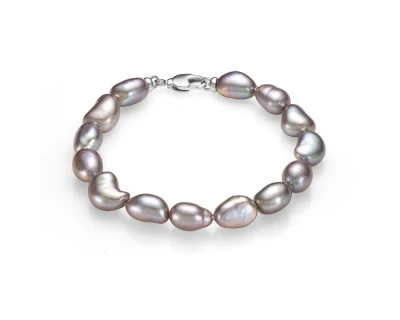 Браслет из серебристого речного барочного жемчуга класса ААА. Жемчужины 6-6,5 мм
